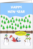 Happy New Year. A Superman Snowman tries to fly and Flops. card