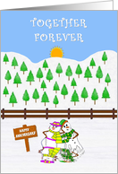 Together Forever. Anniversary card, with two loving melting Snowfolk. card