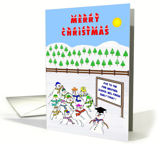 MERRY CHRISTMAS. A Snowman school class about to melt. card (293214)