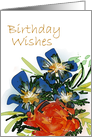 Birthday Wishes Blue Larkspur and Orange Roses Watercolor card