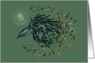 Samhain Raven with Moon Autumn leaves and Branches card