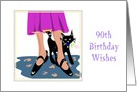 Ninetieth Birthday Wishes Black Cat with Pink Daisy card