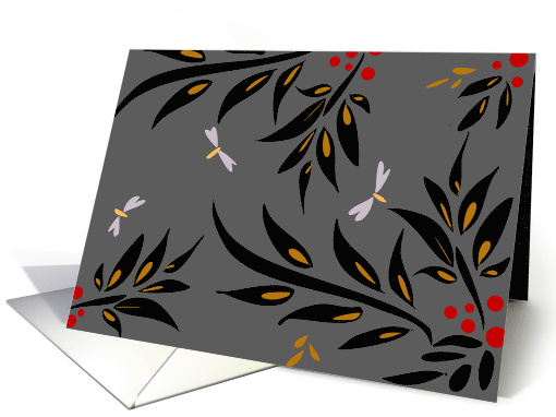 Blank Card Dragonflies Fireflies and Ferns Digital Art card (1489880)