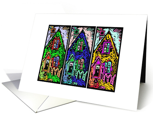 Old Houses Green Blue Purple Blank card (339207)