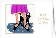 Sixtieth Birthday Wishes Black Cat with Pink Daisy card