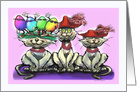Colorful Eggs and Cats with Red Hats card