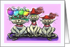 Colorful Eggs and Cats with Red Hats card