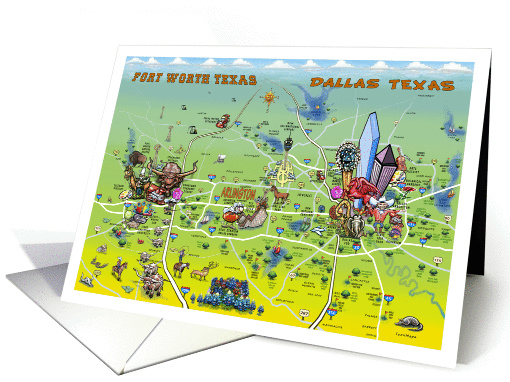 Dallas Fort Worth Texas Cartoon Map card (1241184)
