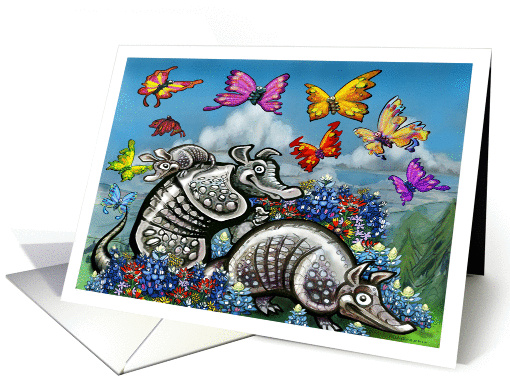 Armadillos Bluebonnets Wildflowers Butterflies card (1371696)