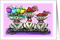Colorful Eggs and Cats with Red Hats card