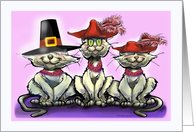 Pilgrim Hat and Cats with Red Hats card