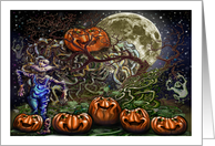 Halloween Jack O Lanterns on Twisted Vines with Ghosts card