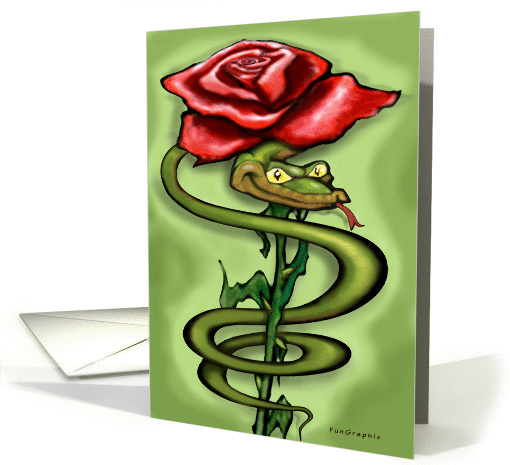 Love Bites, Snake Around Red Rose card (632631)
