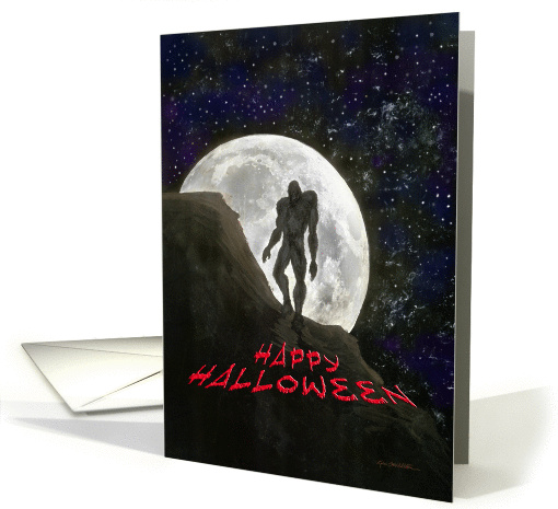 Happy Holloween, wolf man against full moon card (649586)