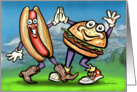Labor Day Picnic Dancing Hot Dog and Hamburger card