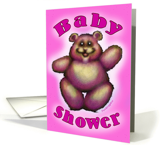 Girl Baby Shower, Pink Bear card (654571)