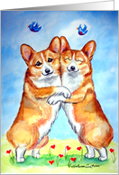 Hugs, Pembroke Welsh Corgi dog card