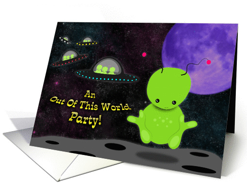An out of this world kids party alien themed invitation card (925960)