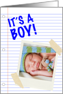 it’s a boy! : notebook paper photo card