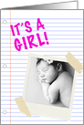 it’s a girl! : notebook paper photo card