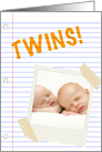 it’s twins! : notebook paper photo card