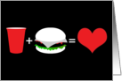 beer + hamburgers = love card