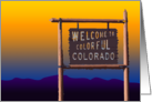 welcome to colorful colorado moving announcement (bronco sunset) card