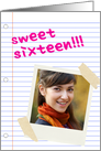 sweet sixteen birthday : notebook paper (photo card) card