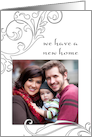 we have a new home announcement : white flourishes card