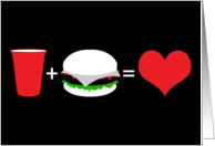 beer + hamburgers = love card