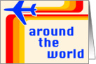 around the world party retro stripes invitation card
