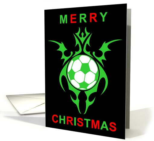 tribal soccer ball merry christmas card (718948)