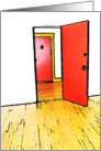 Business new address announcement : comic doorway card