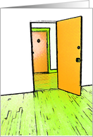 Business new address announcement : comic doorway card