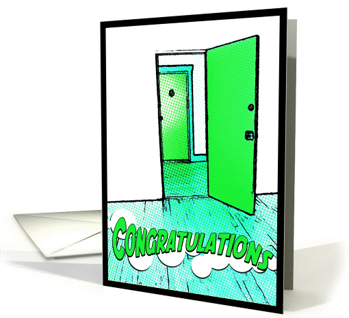 congratulations on your new apartment : comic doorway card (738169)