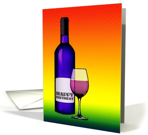 happy birthday : halftone wine bottle and glass card (745226)
