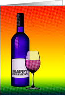 happy birthday : halftone wine bottle and glass card