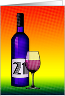 21st birthday : halftone wine bottle and glass card