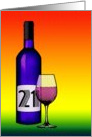 21st birthday : halftone wine bottle and glass card