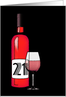 21st birthday : halftone wine bottle and glass card