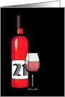 21st birthday : halftone wine bottle and glass card