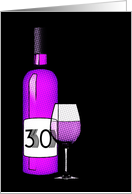 30th birthday : halftone wine bottle and glass card