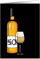 50th birthday : halftone wine bottle and glass card