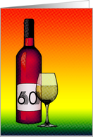 60th birthday : halftone wine bottle and glass card