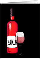 80th birthday : halftone wine bottle and glass card