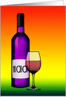 happy 100th birthday! : halftone wine bottle and glass card