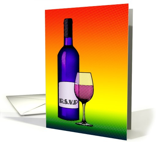 RSVP : halftone wine bottle and glass card (757965)