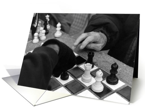 Birthday, chess players : black and white photograph card (780663)