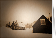snowy winter cabins card