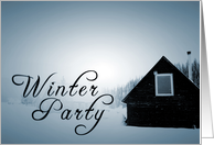 snowy winter cabins card